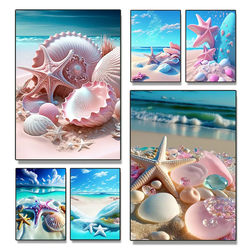 Resin Art Beach - 심플리시티 핑크 진주 조개 불가사리 해변