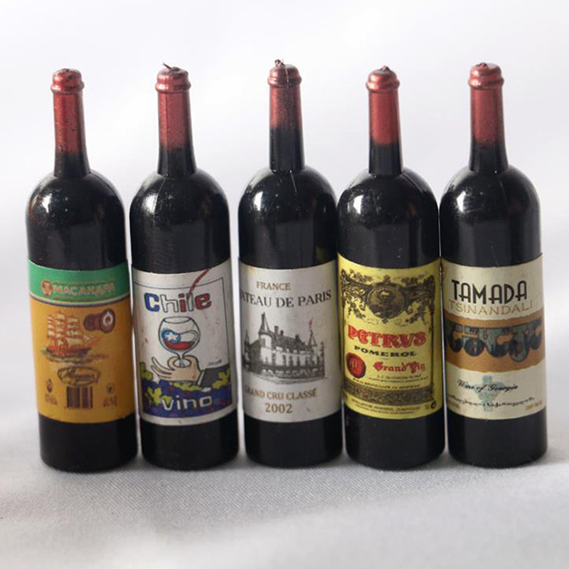 Resin Art Bottle - 5개 1/12 인형의 집 미니어처 와인병