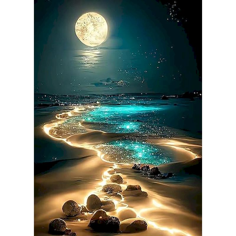 Resin Art Beach - 5D DIY 다이아몬드 페인팅, 달빛 아래의