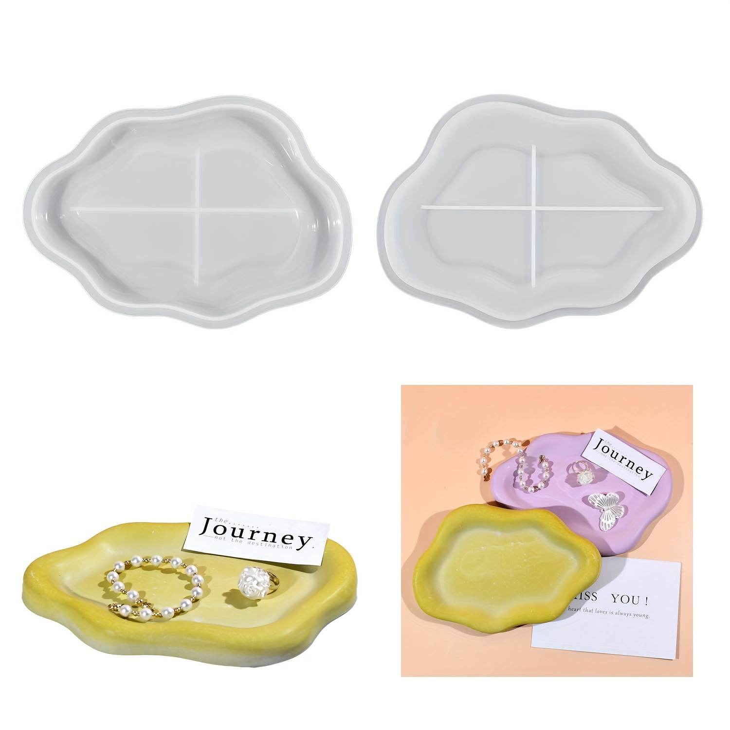 Resin Art Tray - 하트 트레이 수지 금형 구름 코스터
