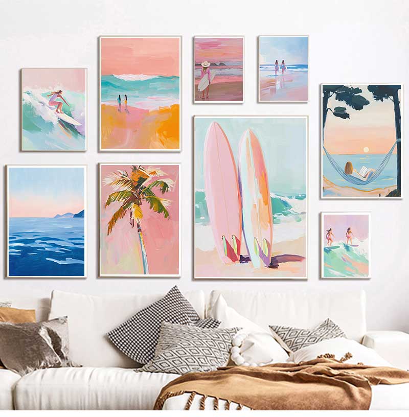 클래식 간단한 유화 여름 휴가 해변 해변 서핑 포스터  - Resin Art Beach 리뷰 및 가격
