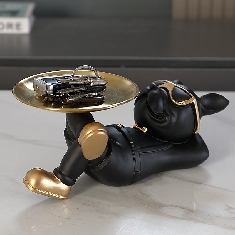 멋진 프렌치 불독 피규어, 금속 트레이가 있는 레진 강 - Resin Art Table 리뷰 및 가격