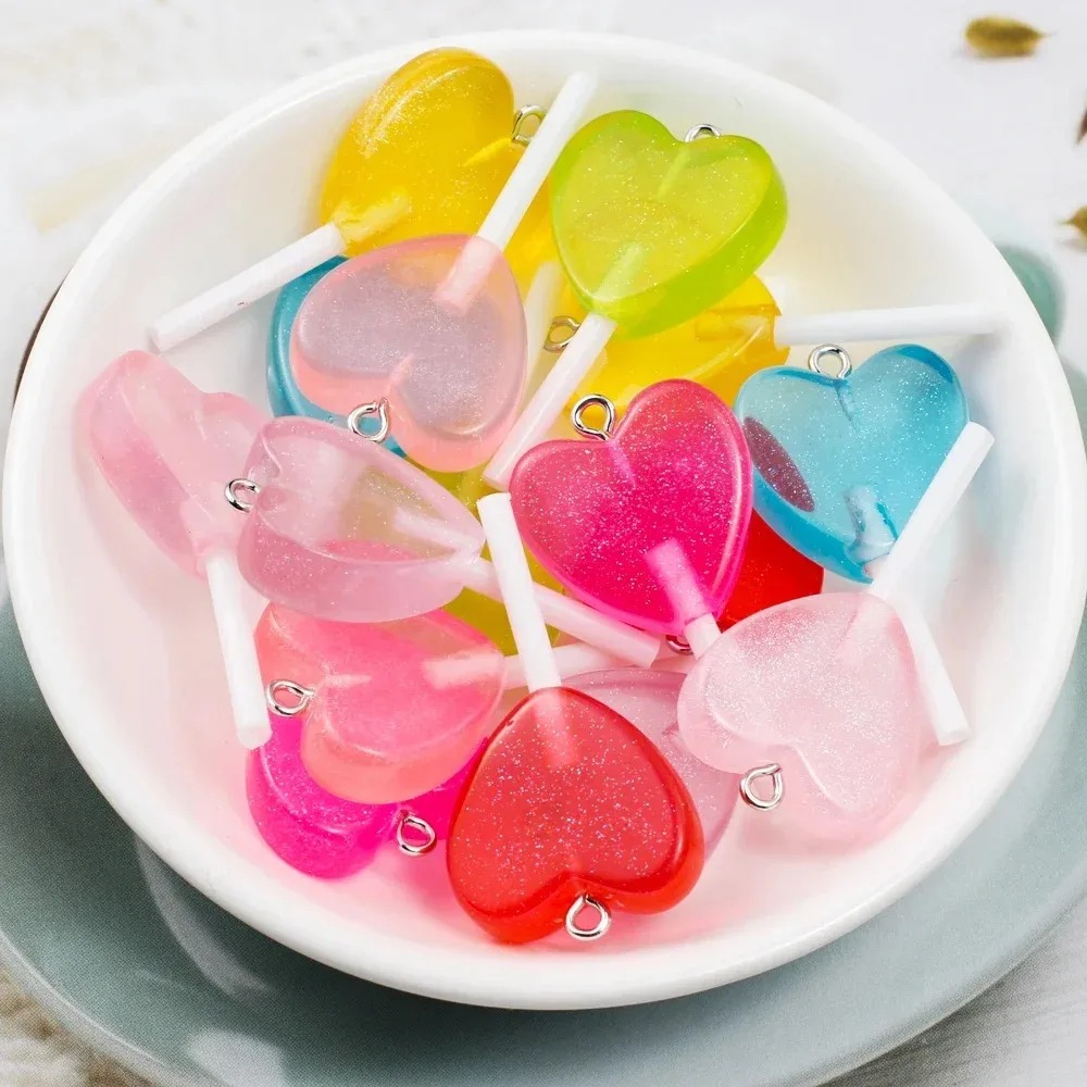 10Pcs Kawaii 반짝 이는 하트 롤리팝 수지 참 - Resin Art And Deco 리뷰 및 가격