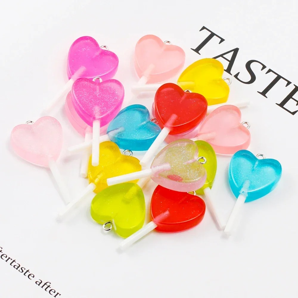 10Pcs Kawaii 반짝 이는 하트 롤리팝 수지 참 - Resin Art And Deco 리뷰 및 가격