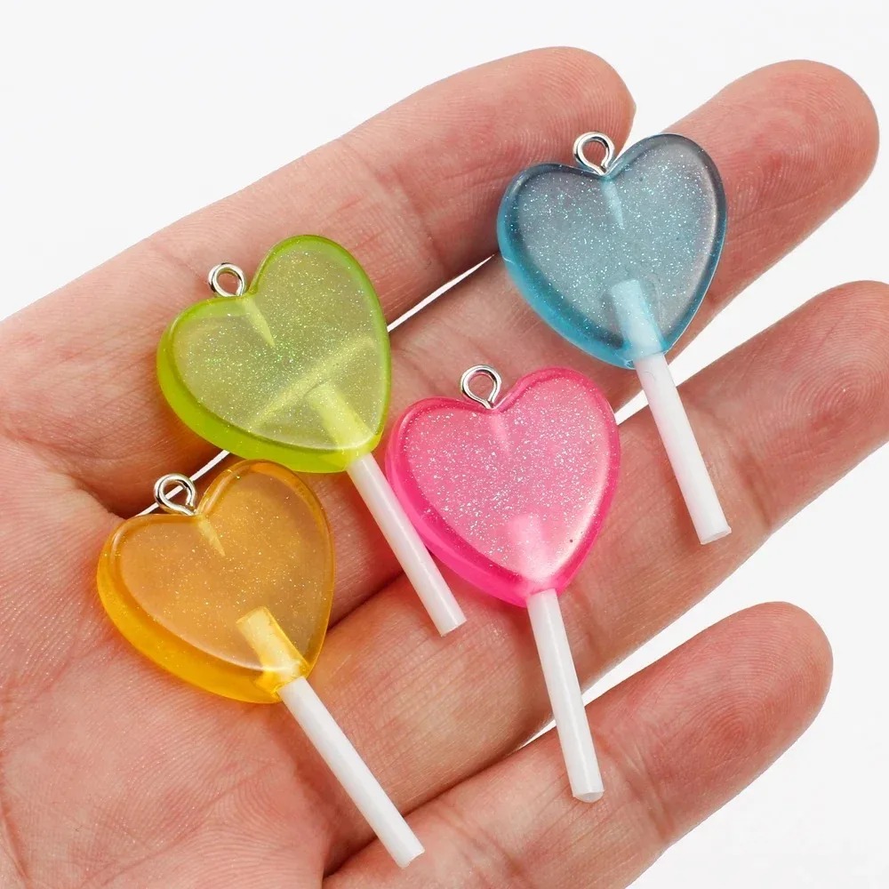10Pcs Kawaii 반짝 이는 하트 롤리팝 수지 참 - Resin Art And Deco 리뷰 및 가격